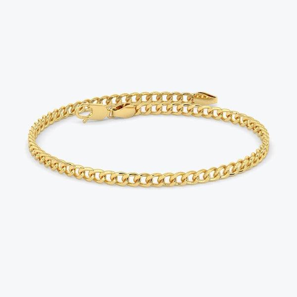 Gold Bracelet, 14k Gold Curb Link Chain, 3MM Miami Curb Link Chain, Plain Gold Chain,  Stacking Bracelet,  Curb Chain, Real Gold Bracelet