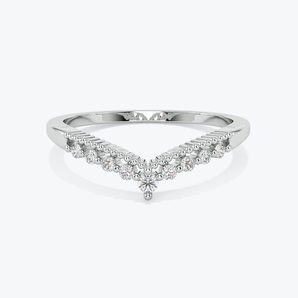 14k Gold Diamond Chevron Ring: Minimalist Stacking V Band