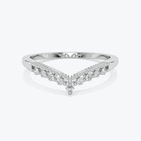 14k Gold Diamond Chevron Ring: Minimalist Stacking V Band