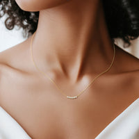 14K Solid Gold Diamond Bar Necklace: Dainty Bezel Pendant