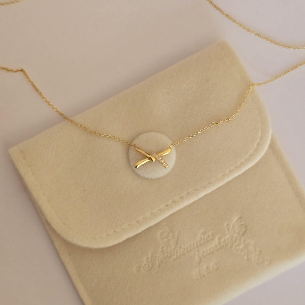14k Solid Gold Diamond X Necklace, Dainty Pendant