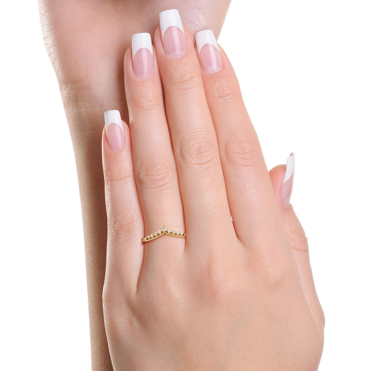 14k Gold Diamond Chevron Ring: Minimalist Stacking V Band