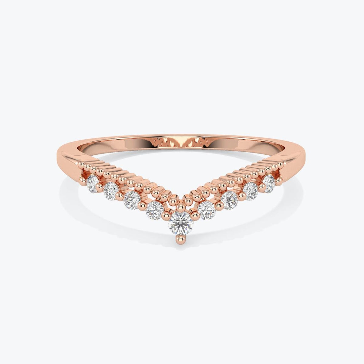 14k Gold Diamond Chevron Ring: Minimalist Stacking V Band