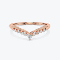 14k Gold Diamond Chevron Ring: Minimalist Stacking V Band