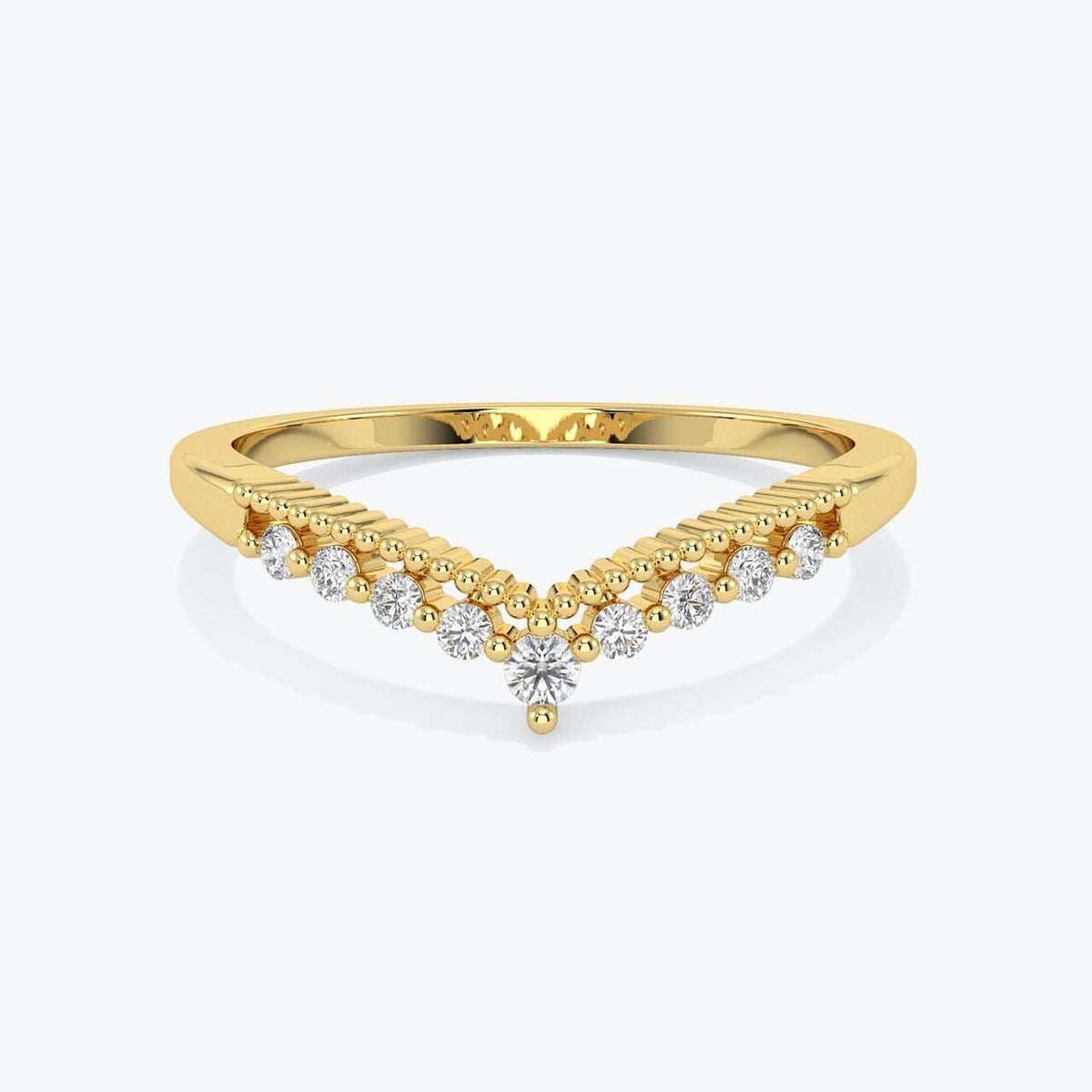 14k Gold Diamond Chevron Ring: Minimalist Stacking V Band