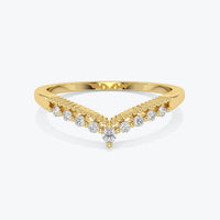 14k Gold Diamond Chevron Ring: Minimalist Stacking V Band