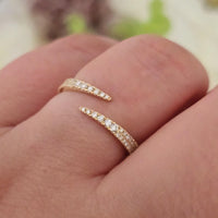Diamond Ring, 14k Gold Diamond Claw Ring, 14k Gold Pave Diamond Open Cuff Claw Diamond Ring, Stackable Ring, Anniversary Gift Idea, White