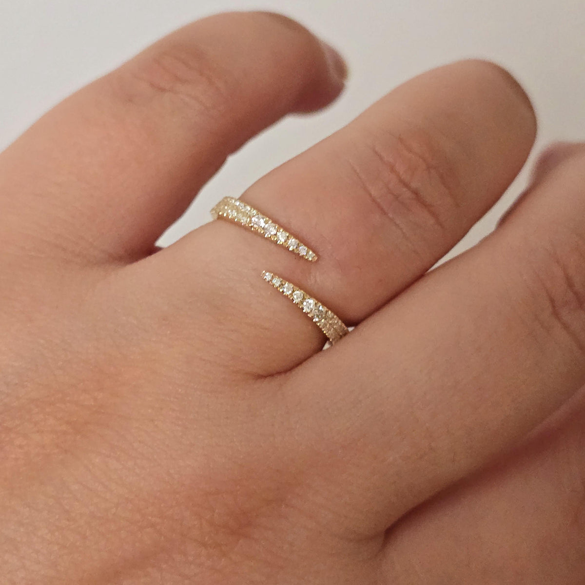 Diamond Ring, 14k Gold Diamond Claw Ring, 14k Gold Pave Diamond Open Cuff Claw Diamond Ring, Stackable Ring, Anniversary Gift Idea, White