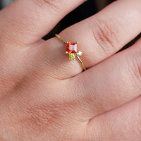 14K Gold Tourmaline Cluster Ring: Peridot & Diamond Stacking Ring