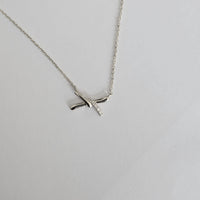 14k Solid Gold Diamond X Necklace, Dainty Pendant
