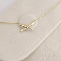 14k Solid Gold Diamond X Necklace, Dainty Pendant