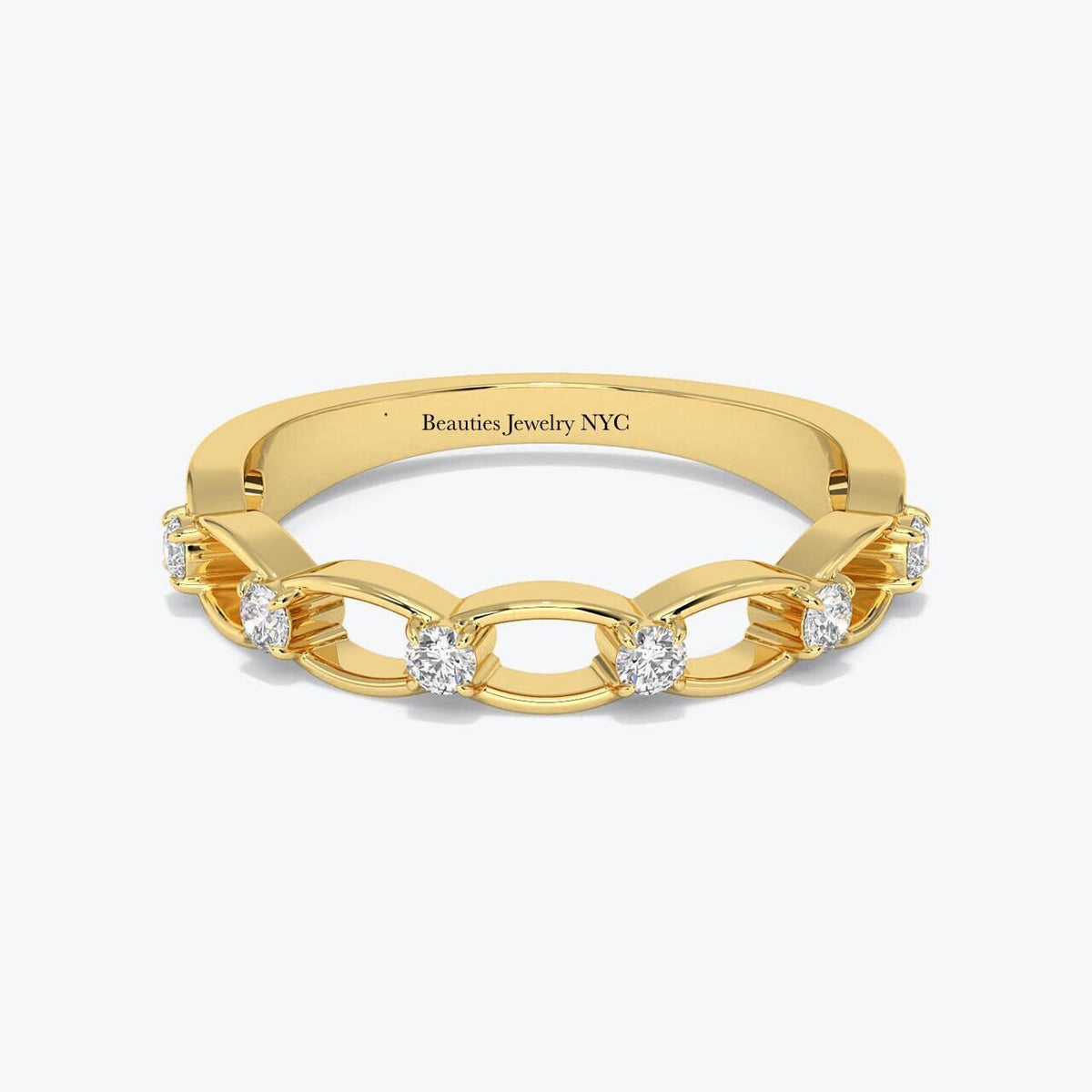 14K Gold Diamond Link Ring – Timeless Elegance