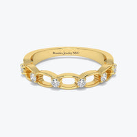 14K Gold Diamond Link Ring – Timeless Elegance