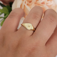 Diamond Oval Pave Signet Ring, 14k Initial Pinky Ring for Women, Dainty Monogram Rings,  Solid Gold Custom Pinky Rings, Personalized ring