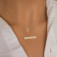 14k Solid Gold Diamond Bar Necklace: Micro Pave Setting