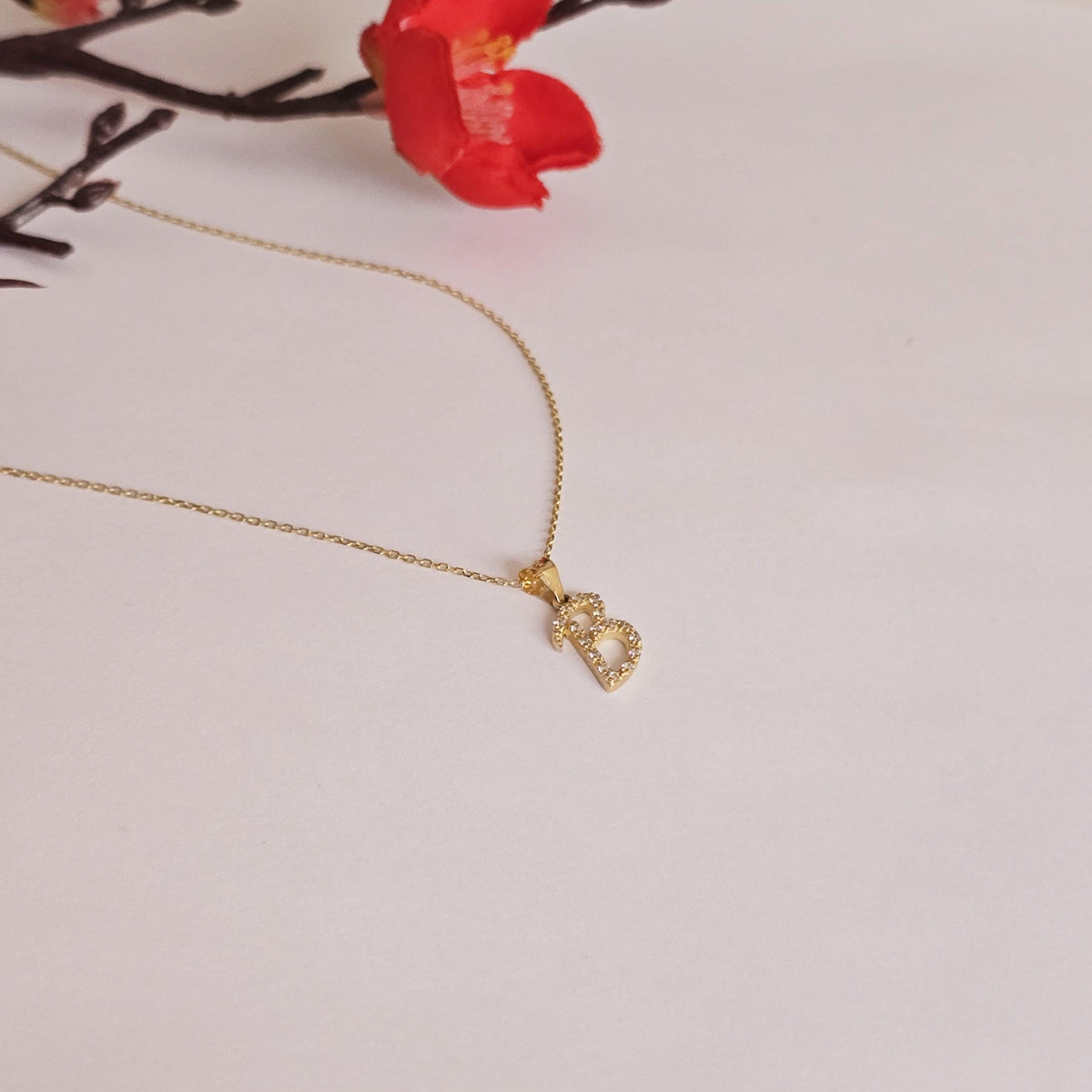 14k Gold Diamond Initial Necklace: Personalized Script Letter Pendant