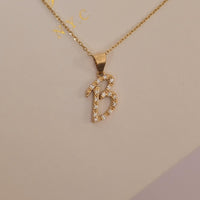 14k Gold Diamond Initial Necklace: Personalized Script Letter Pendant