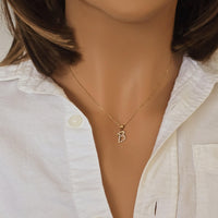 14k Gold Diamond Initial Necklace: Personalized Script Letter Pendant