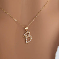 14k Gold Diamond Initial Necklace: Personalized Script Letter Pendant