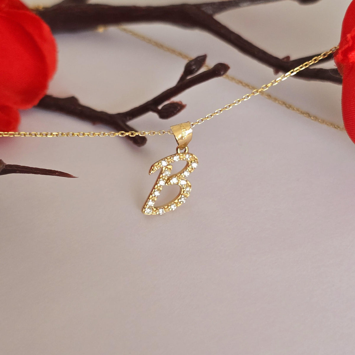 14k Gold Diamond Initial Necklace: Personalized Script Letter Pendant