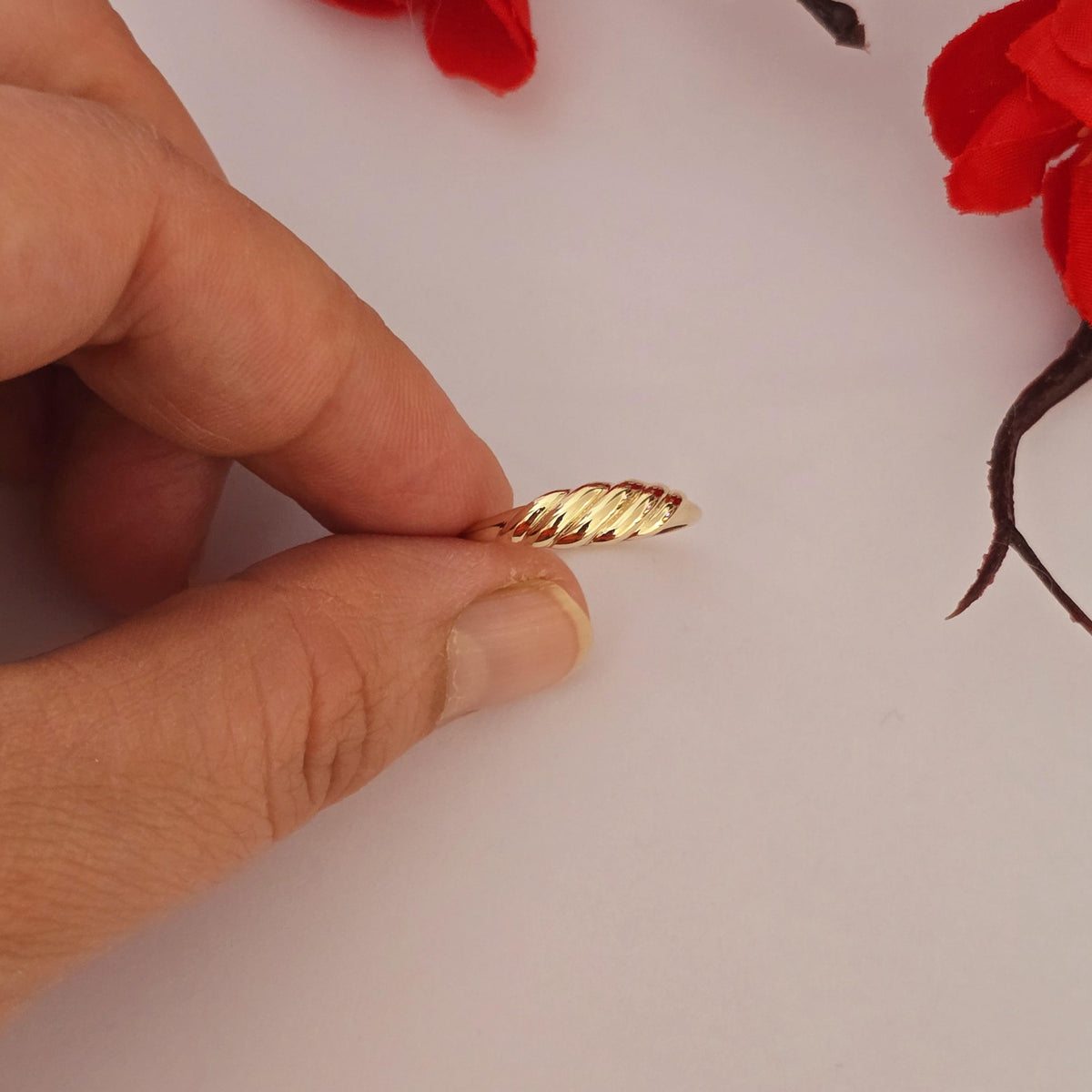 14k Gold Croissant Ring: Chunky Domed Band, Handmade Fine Jewelry