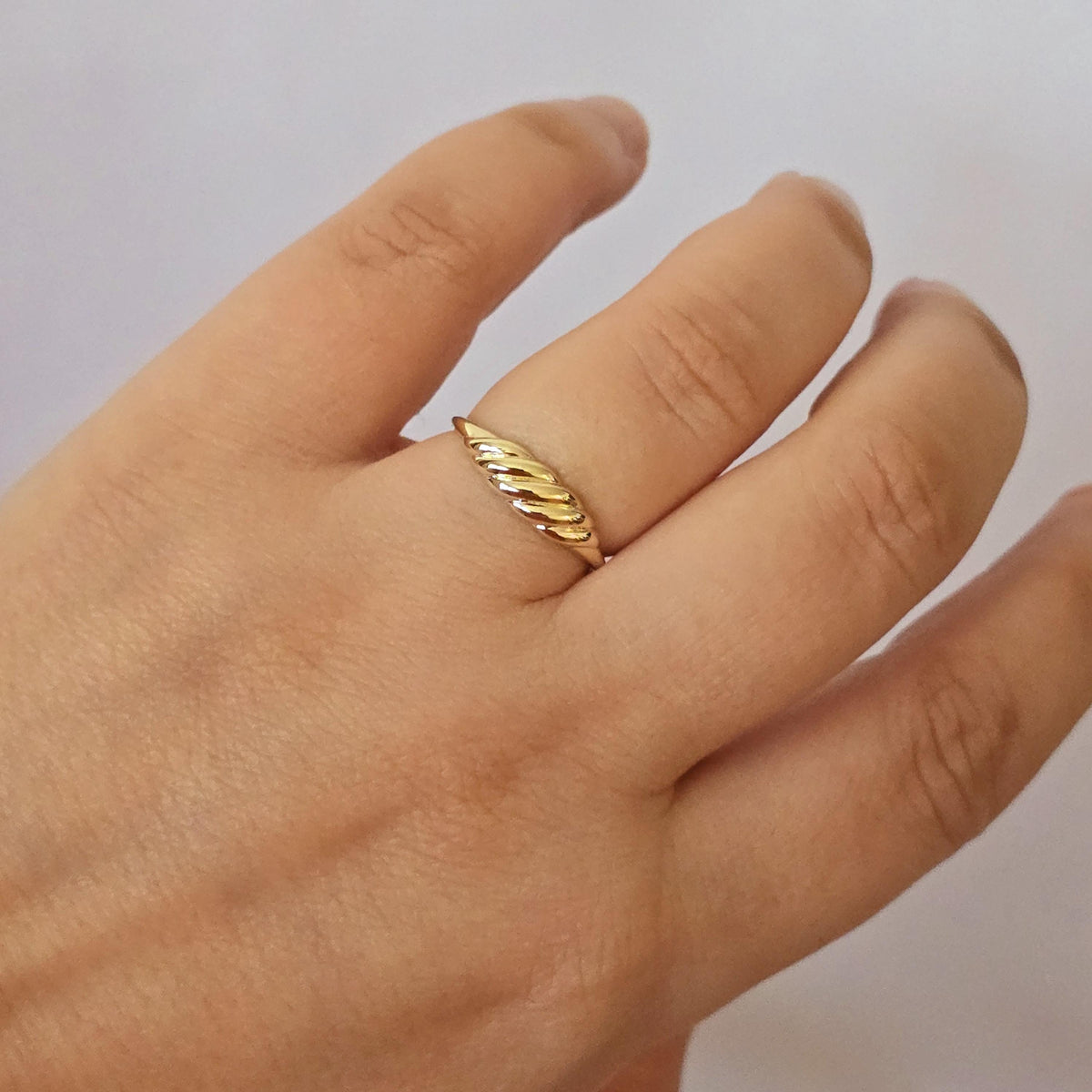 14k Gold Croissant Ring: Chunky Domed Band, Handmade Fine Jewelry