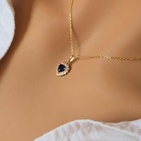 14k Gold Heart Sapphire Necklace with Lab Grown Diamond Halo