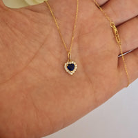 14k Gold Heart Sapphire Necklace with Lab Grown Diamond Halo