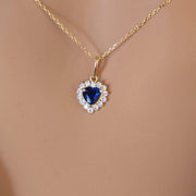Heart Sapphire &amp; Lab-Grown Diamond Halo Necklace — view 1