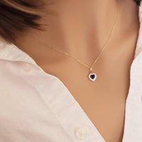 14k Gold Heart Sapphire Necklace with Lab Grown Diamond Halo