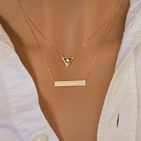 14k Solid Gold Diamond Bar Necklace: Micro Pave Setting