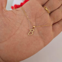 14k Gold Diamond Initial Necklace: Personalized Script Letter Pendant