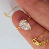 2 Ct Pear Cut Lab Grown Diamond Necklace: 14K Gold Solitaire Pendant, IGI Certified