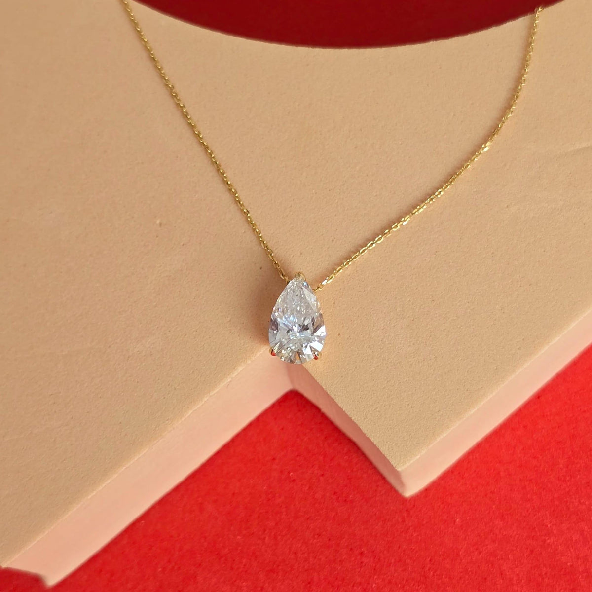 2 Ct Pear Cut Lab Grown Diamond Necklace: 14K Gold Solitaire Pendant, IGI Certified