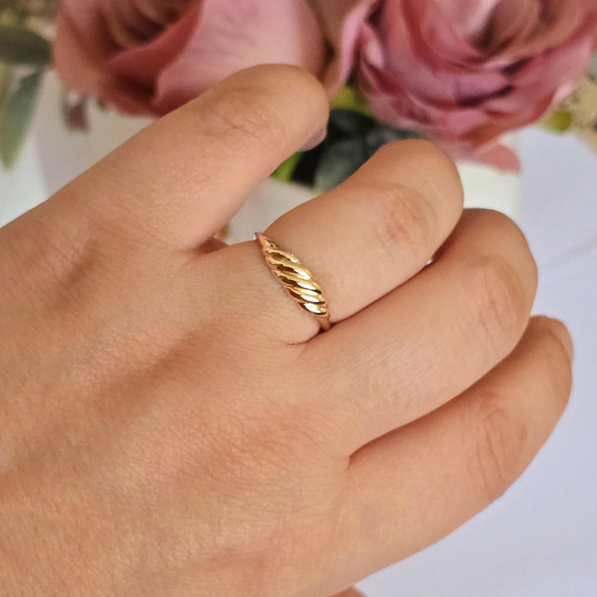 14k Gold Croissant Ring: Chunky Domed Band, Handmade Fine Jewelry