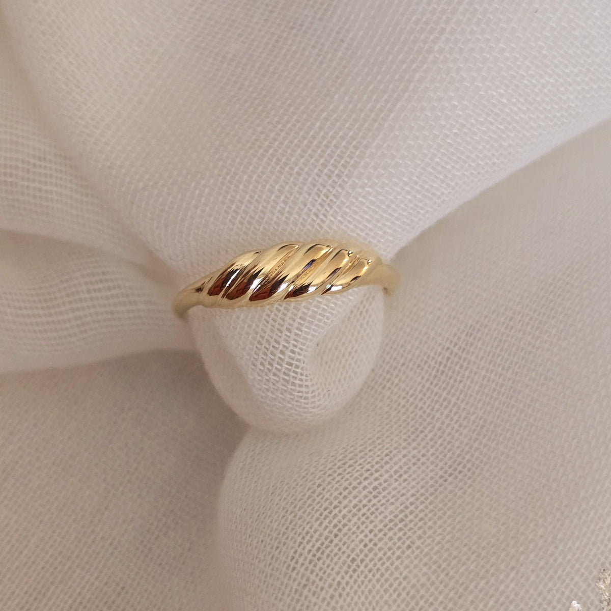 14k Gold Croissant Ring: Chunky Domed Band, Handmade Fine Jewelry