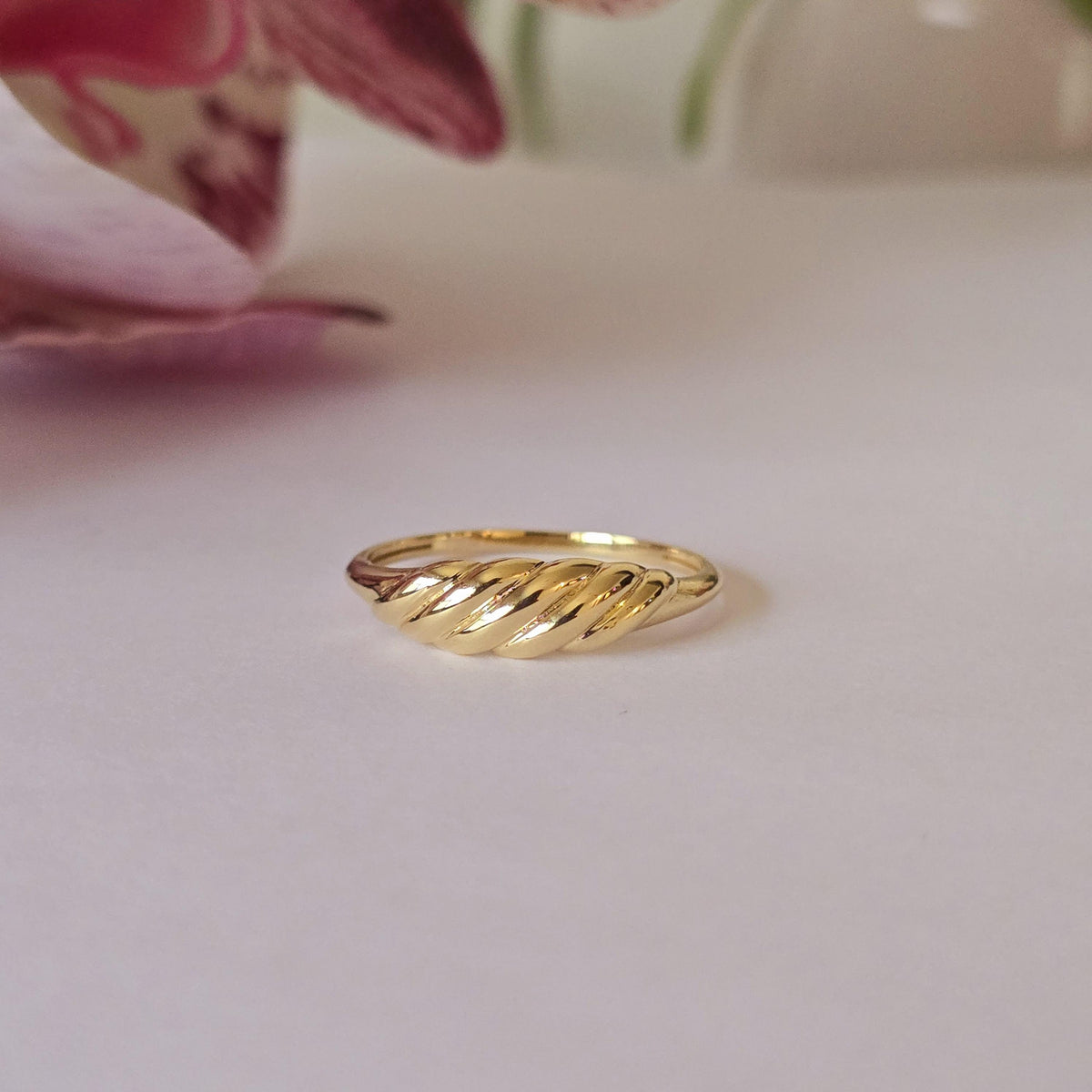 14k Gold Croissant Ring: Chunky Domed Band, Handmade Fine Jewelry