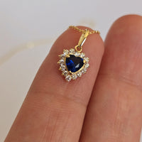 14k Gold Heart Sapphire Necklace with Lab Grown Diamond Halo