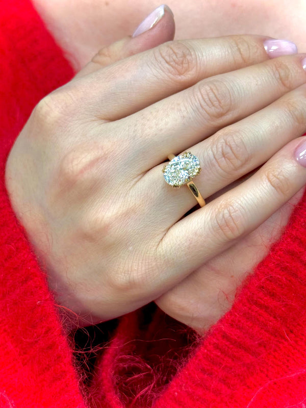 3 Carat Oval Lab Grown E VS1 Diamond Ring, Hidden Halo Engagement Ring,14k Gold Double Prong Ring, Oval Cut CVD Diamond Ring, IGI Certified
