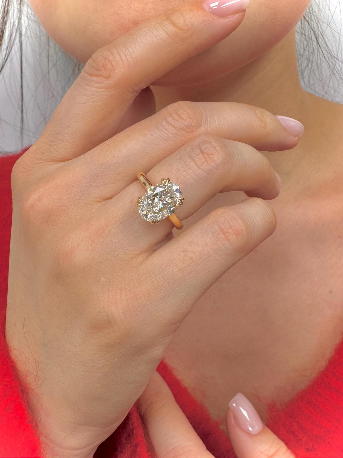 3 Carat Oval Lab-Grown Diamond Hidden Halo Ring — view 4
