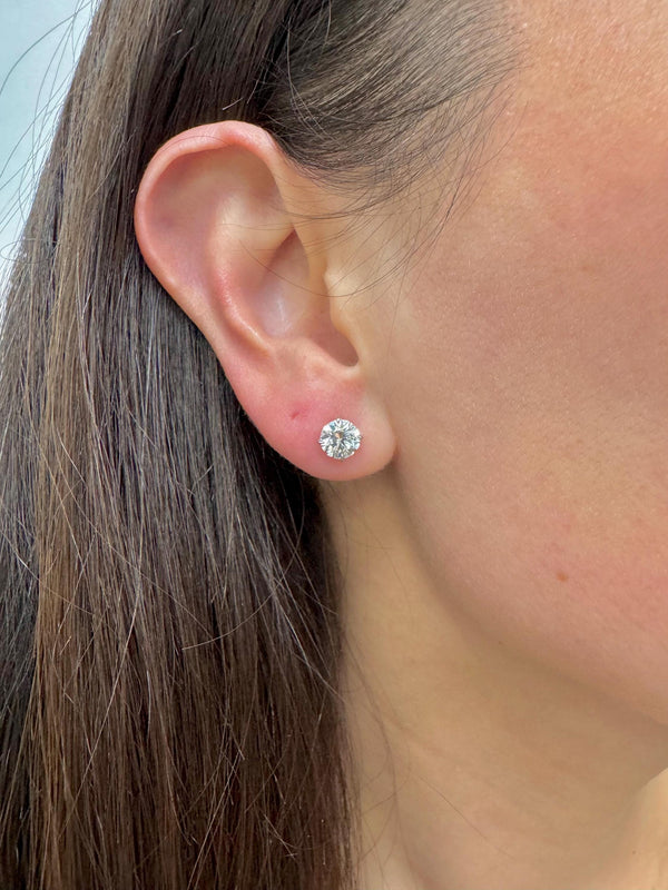 2 Carat Lab Grown Diamond E Color VS1 Clarity Round Ideal Cut Lab Diamond Stud Earrings 14k White Gold Basket Screw Back, Martini Earring