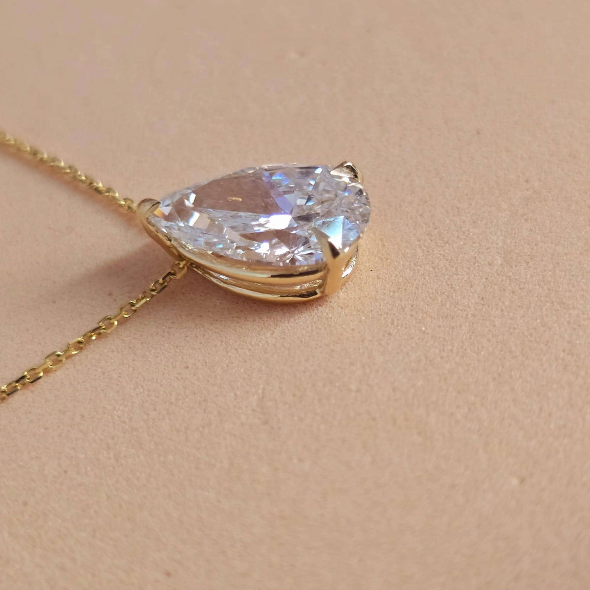 2 Ct Pear Cut Lab Grown Diamond Necklace: 14K Gold Solitaire Pendant, IGI Certified