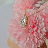 2 Ct Pear Cut Lab Grown Diamond Necklace: 14K Gold Solitaire Pendant, IGI Certified