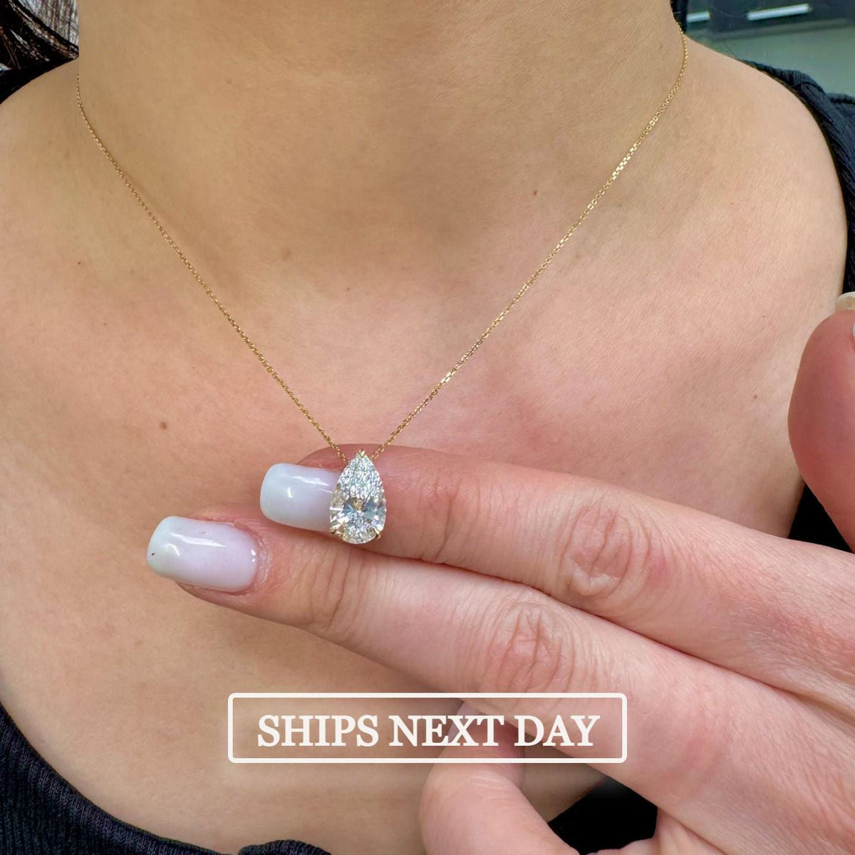2 Ct Pear Cut Lab Grown Diamond Necklace: 14K Gold Solitaire Pendant, IGI Certified