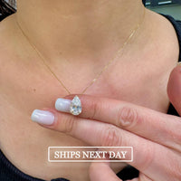 2 Ct Pear Cut Lab Grown Diamond Necklace: 14K Gold Solitaire Pendant, IGI Certified
