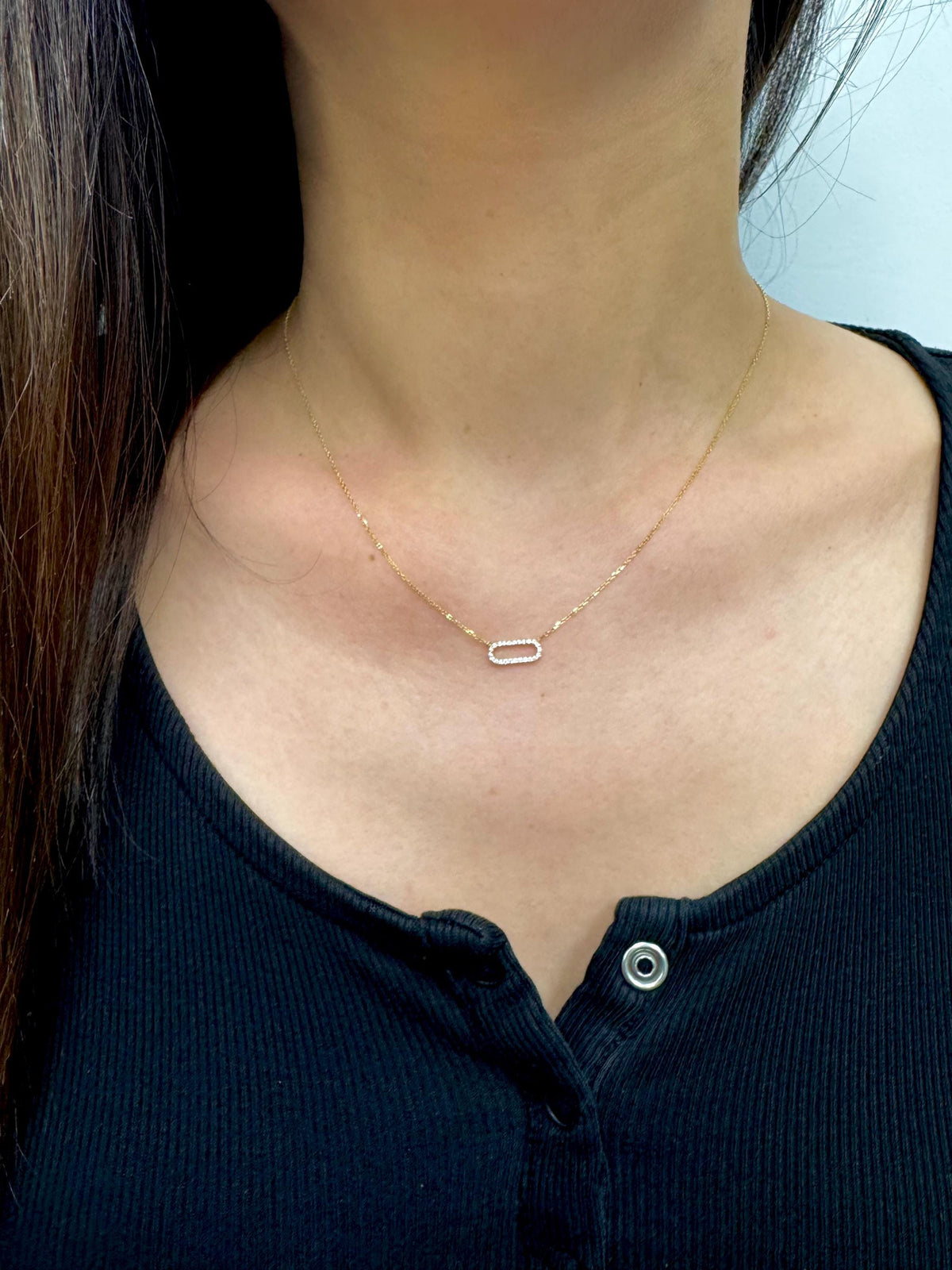 14k Gold Diamond Paperclip Necklace: Dainty Link Pendant