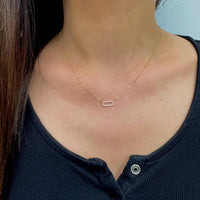 14k Gold Diamond Paperclip Necklace: Dainty Link Pendant