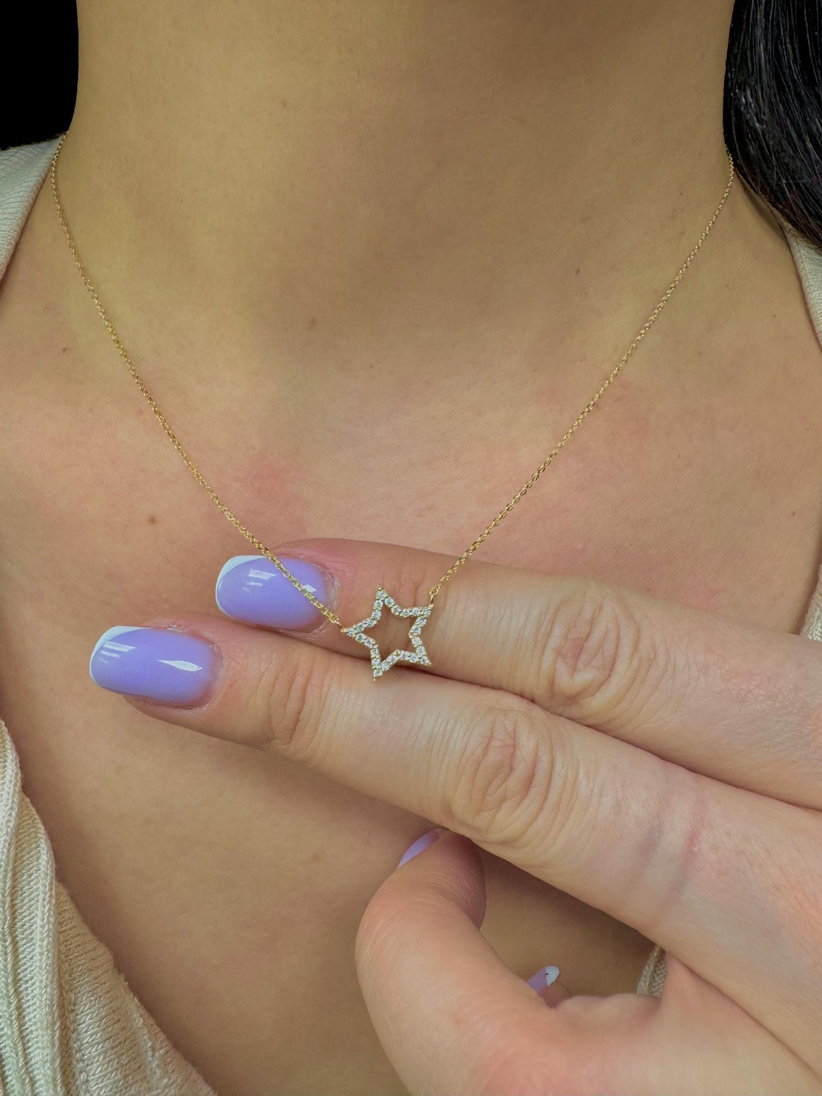 14k Solid Gold Diamond Star Necklace: Dainty Celestial Pendant