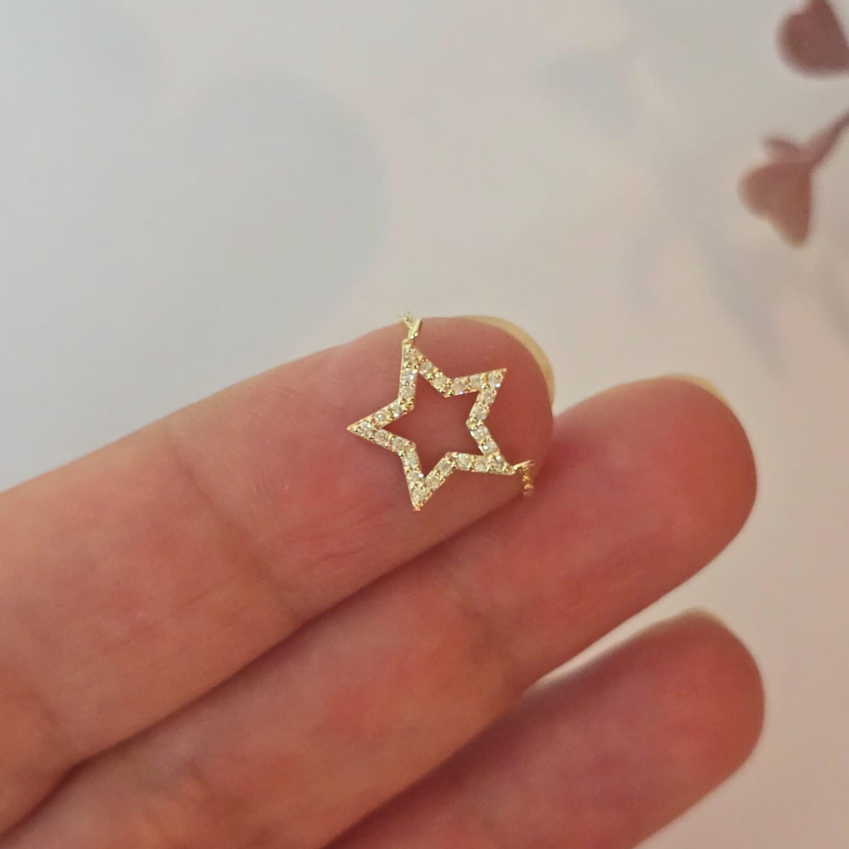 14k Solid Gold Diamond Star Necklace: Dainty Celestial Pendant