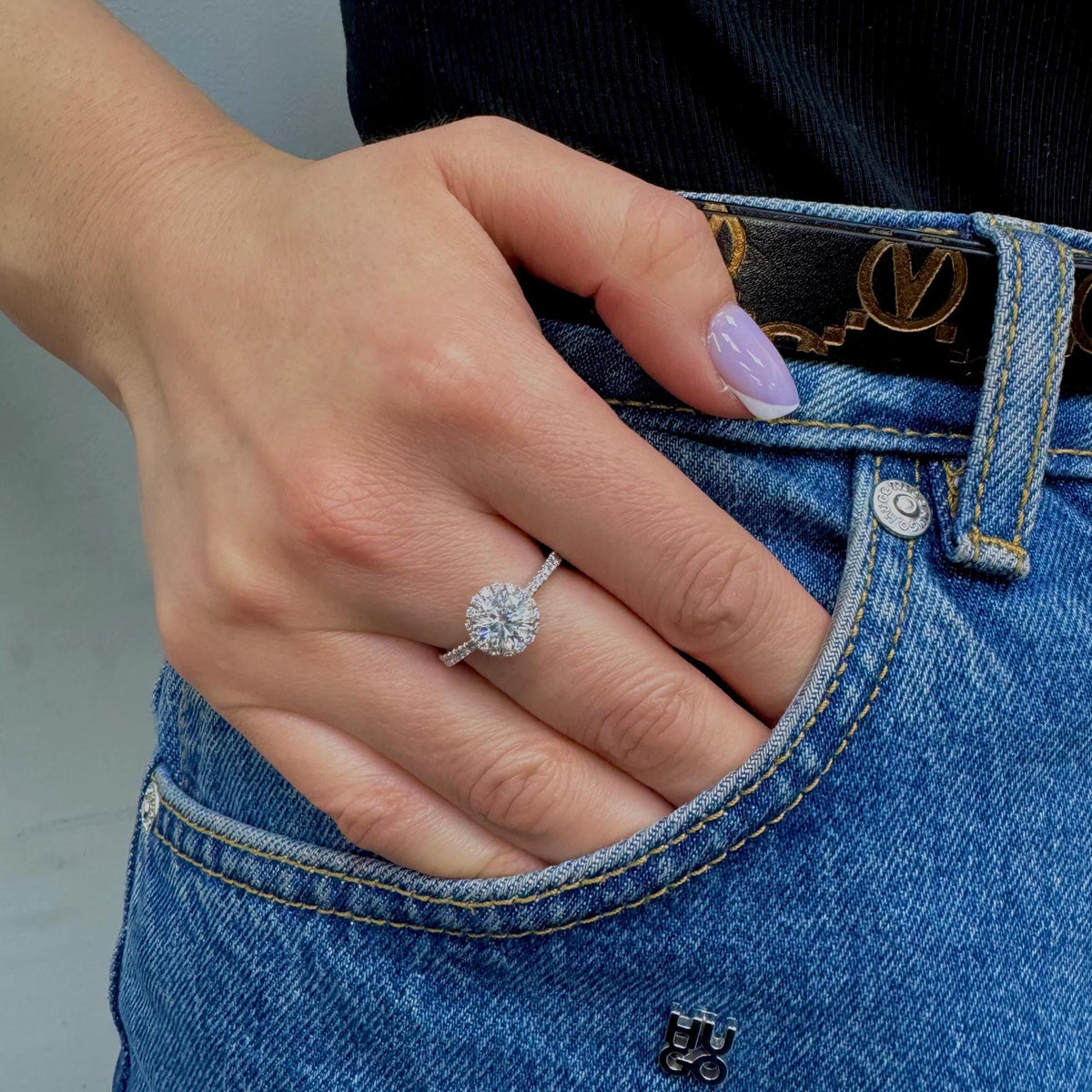 IGI Certified 1.35 Carat Lab Diamond Halo Engagement Ring: 14k Gold